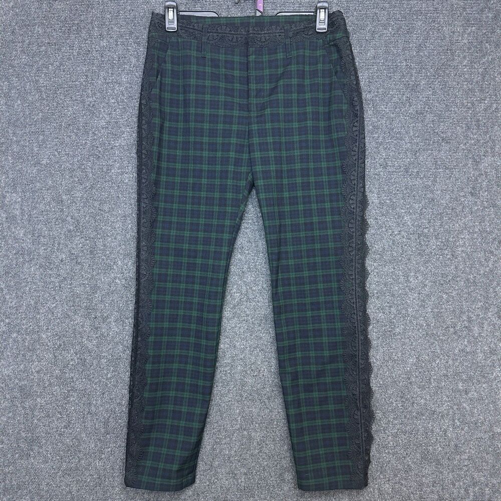 Sundance Trouser Pant 10 Tartan Plaid Black Lace Trim Tapered Dark Academia